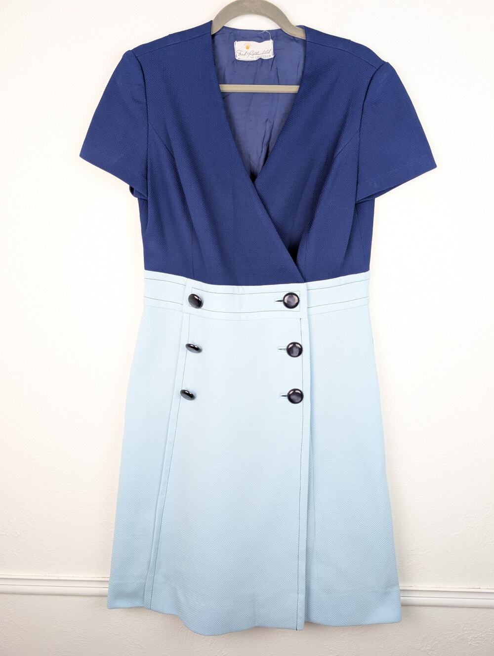 Fred Rothschild Dress Vintage Nautical 60s Union Made Coastal Retro Blue Size M